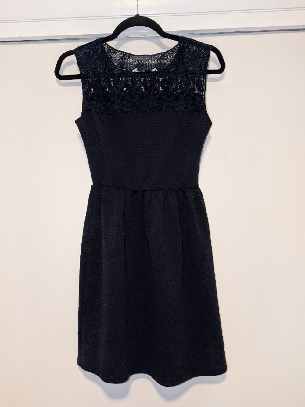 4/$16 ❇️ Soprano Navy Blue Textured Lace Top Fit and Flare Skater Dress
